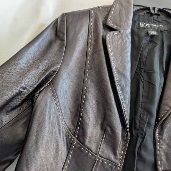 INC Black Leather Lined Jacket with Stitch Detailing - M - Picture 4 of 14